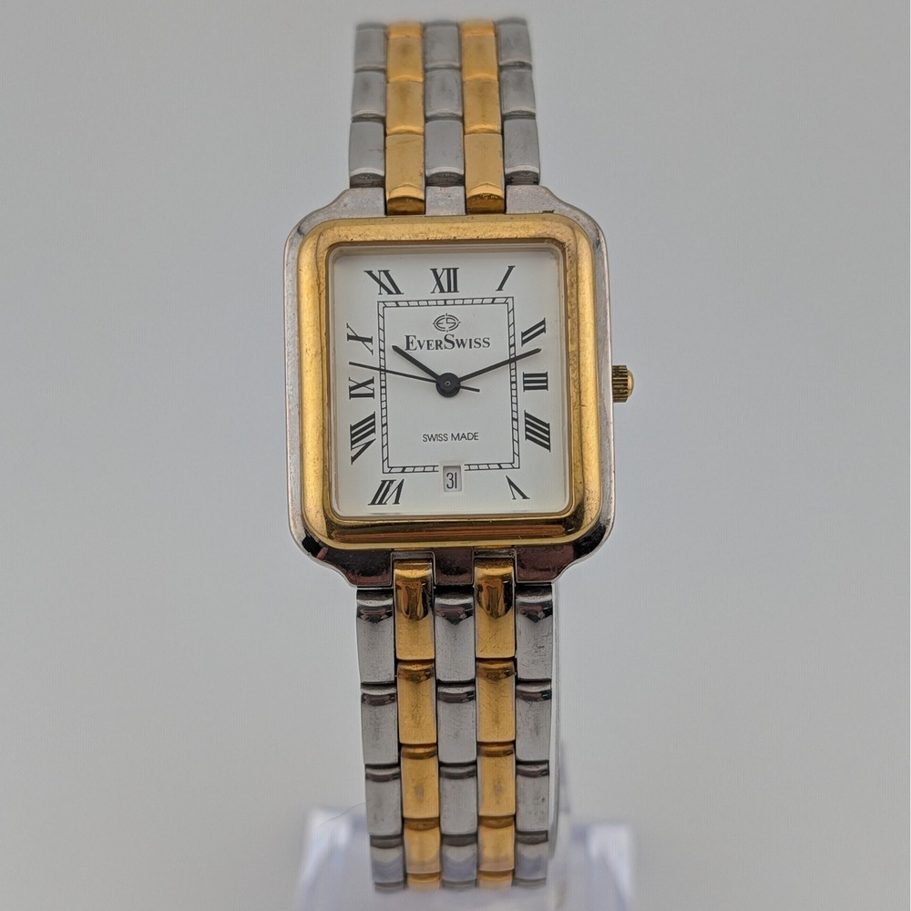 EverSwiss Two Tone Tank Watch Swiss Made Date Window Roman Dial